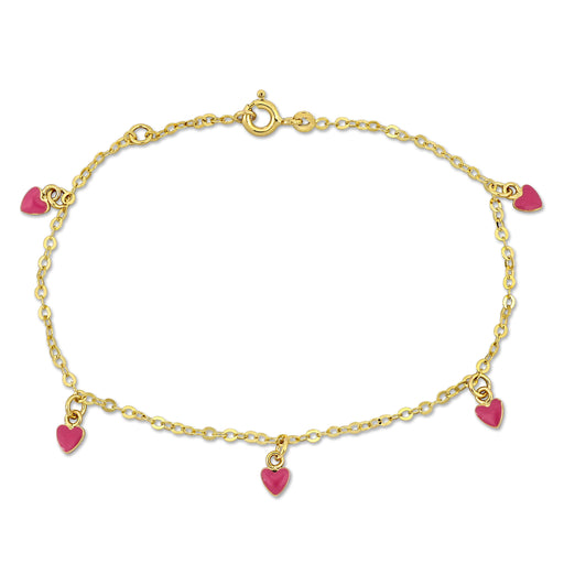 14K Yellow Gold Pink Heart charm Bracelet