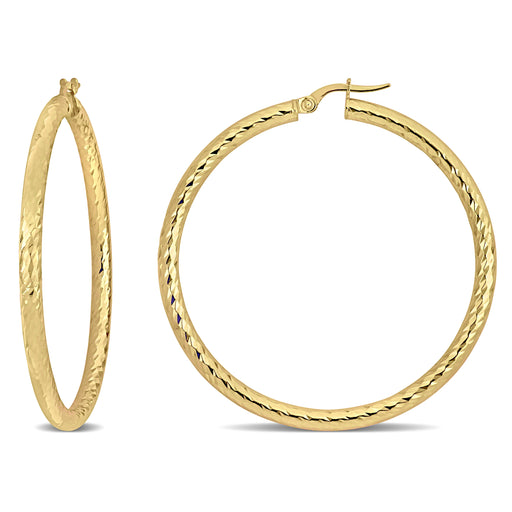 14K Yellow textured 46.8mm 3mm thick Hoop Earrings