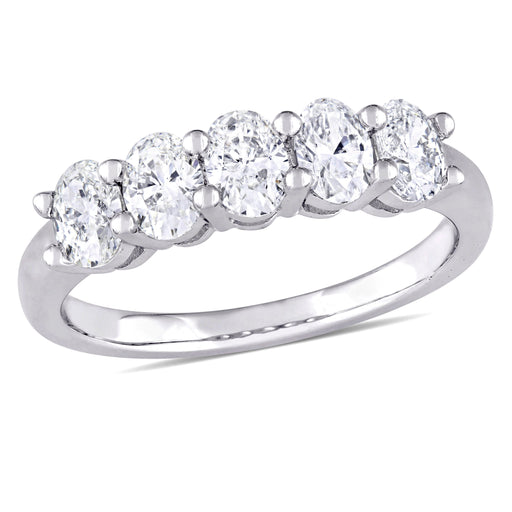 14K White Gold Five Oval Shaped Diamond Ring