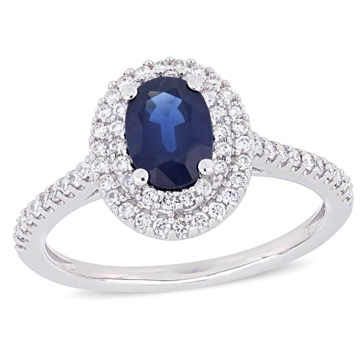 1 CT Blue Sapphire with Diamond Halo Engagement Ring