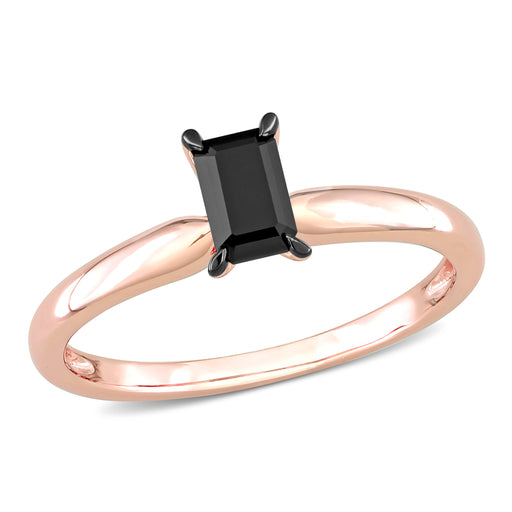 1/2 CT Black Emerald Diamond Rhodium Plated Engagement Ring