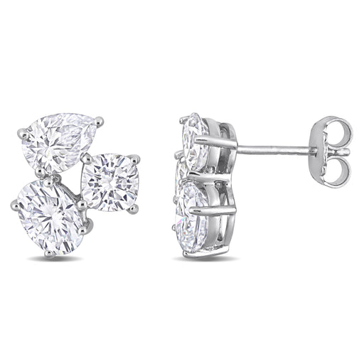 Moissanite Sterling Silver Multi-Shaped Three Stone Cluster Studs