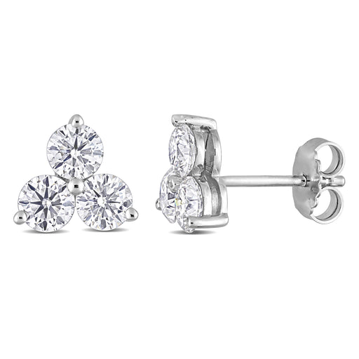 Moissanite Sterling Silver Three Stone Cluster Studs