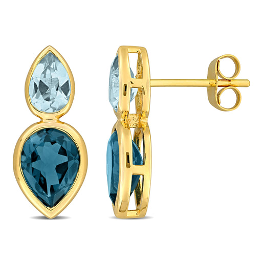 Pear-Cut Lodon and Sky Blue Topaz Stud Drop Earrings