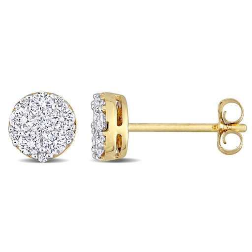 14K Yellow Gold Prong-Set Cluster Round Diamond Earrings