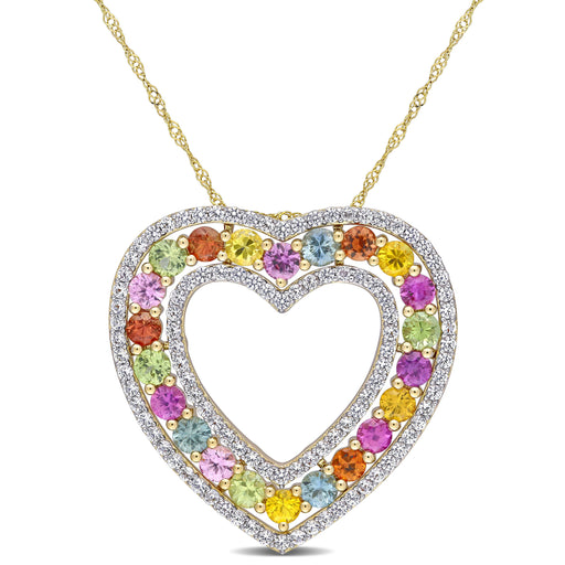 Multi Color Sapphire Heart Necklace