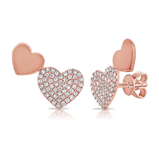 14k Double Heart Stud Earrings