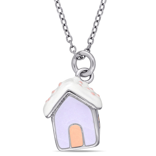 Children's Dog House Pendant With Chain Fashion Silver White 14+2 Ext. - kids