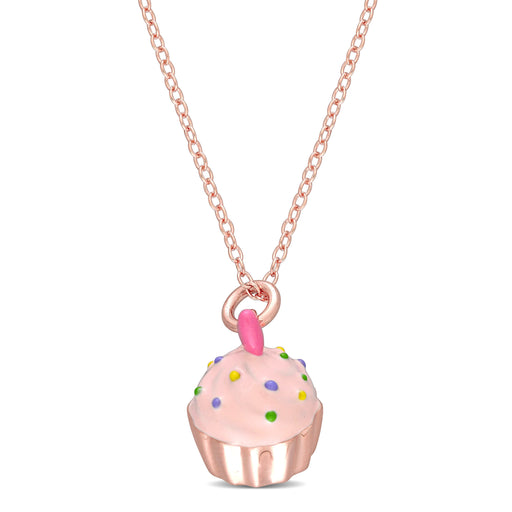 Children's Cupcake Pendant With Chain Silver Rose 14+2Ext. - kids