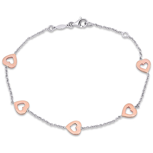Heart Shaped Two-Toned 18K Pink and White Gold Chain Bracelet