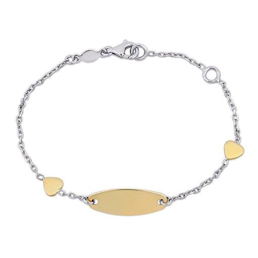 Kids 18K Yellow and White Gold Heart ID Tag Bracelet