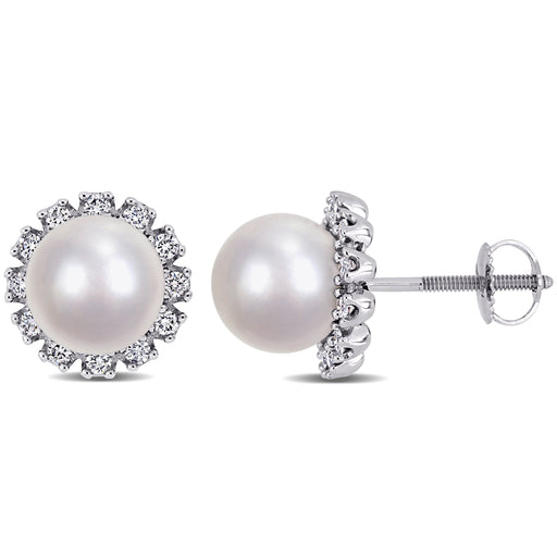 Studded Pearls with Diamond Halo 14K White Gold