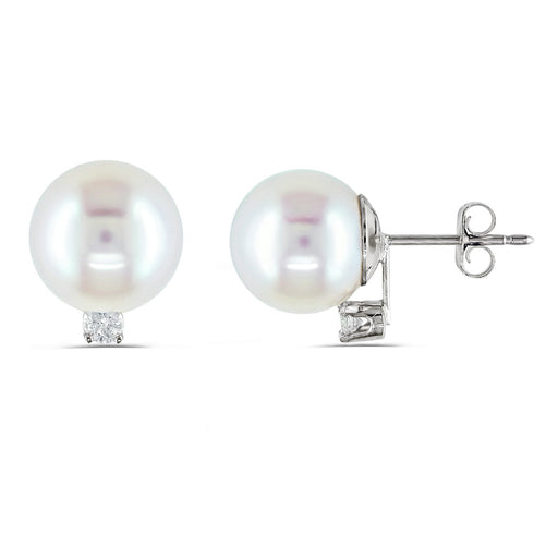 14K White Gold Earrings with Diamond and Pearl
