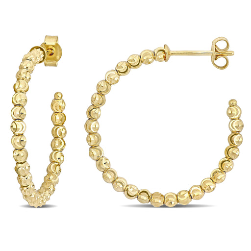 Diamond Cut Bead Hoop Earrings 18K Yellow Gold