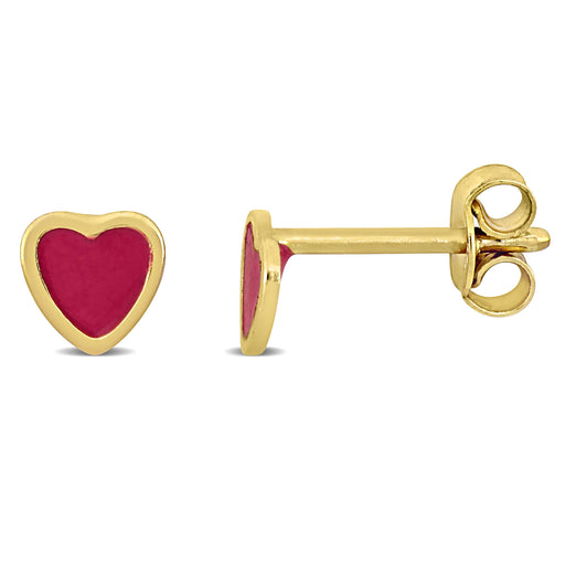 14K Yellow Gold enamel heart stud Earrings