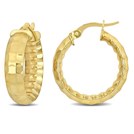 14K Yellow Gold Faceted Hoop Earrings