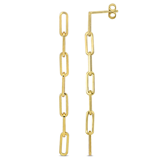 14K Yellow Gold Paperclip Link Drop Earrings With Post