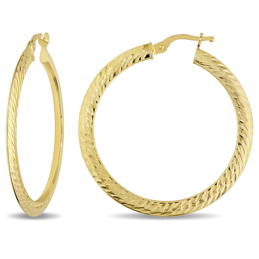 10KY 37mm Hoop Earrings (Flat with Design) (1.9mm thickness)