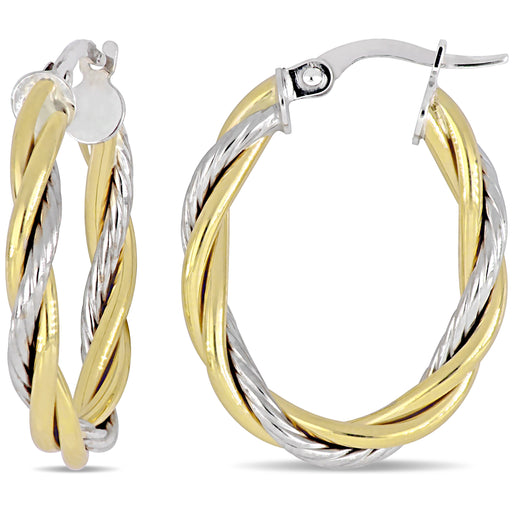 10K Two Toned Gold Twisted Hoop Earrings