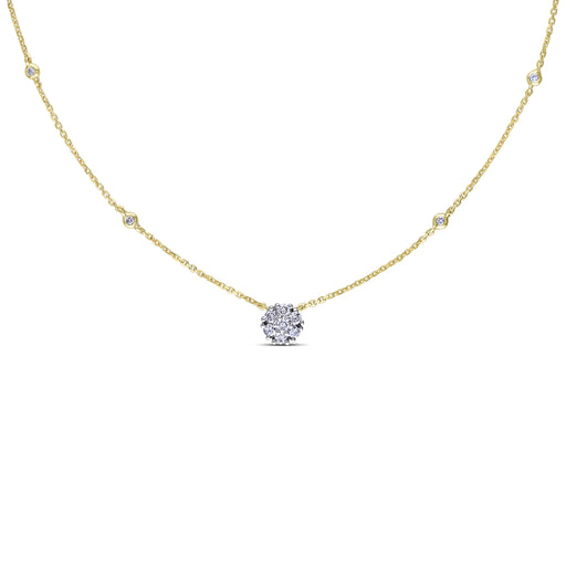 14K Yellow Gold Cluster Diamond Pendant Chain Necklace
