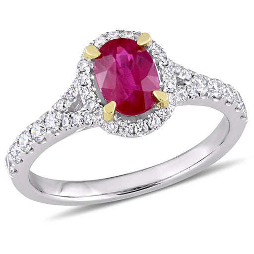 14K White Gold Ruby Halo Engagement Ring