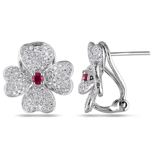 Floral Heart Diamond Ruby Earrings
