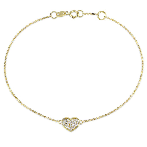 Diamond Heart 14K Yellow Gold Chain Bracelet