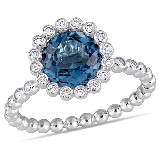 Diamond Halo Gemstone Engagement Ring 14k White Gold