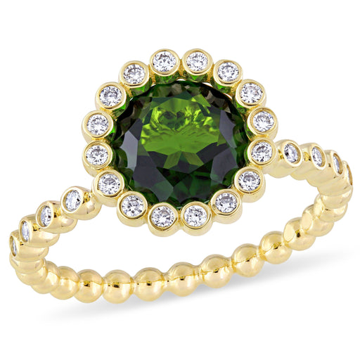 Diamond Halo Gemstone Engagement Ring 14k Yellow Gold