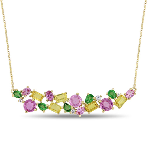Clustered Gemstone Bar Necklace