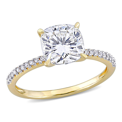14K Yellow Gold Round Moissanite Diamond Prong Set Engagement Ring