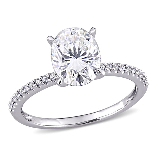 14K White Gold Moissanite and Diamond Set Engagement Ring Oval