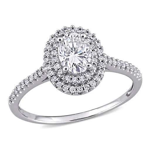 14K White Gold Oval Moissanite Diamond Halo Engagement Ring