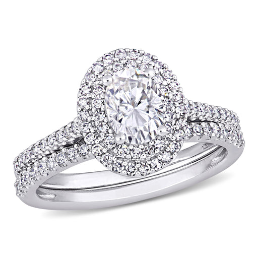 14K White Gold Oval Moissanite in Diamond Set Engagement Ring