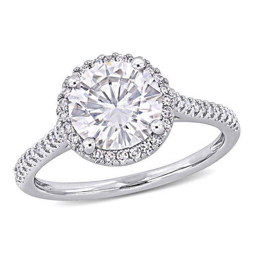 14K White Gold Moissanite and Diamond Set Engagement Ring Round Prong Set