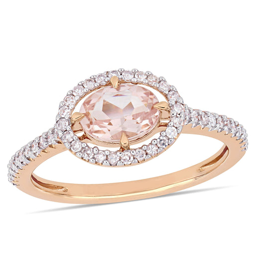 Diamond Gemstone Oval Halo 14K Rose Gold Ring