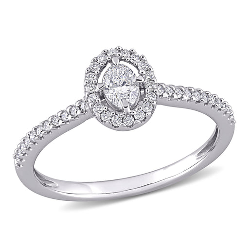 1/2 CT Oval and Round Diamonds TW Engagement Ring 14k White Gold GH I1