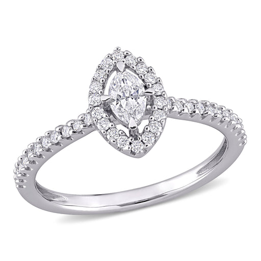 1/2 CT Marquise and Round Diamonds TW Engagement Ring 14k White Gold GH I1