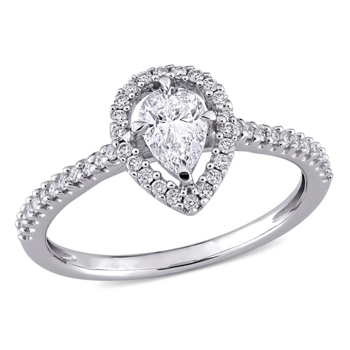 3/4 CT Pear and Round Diamonds TW Fashion Bridal Ring 14k White Gold GH I1