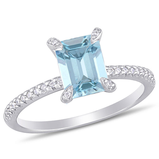 14K White Gold Aquamarine Diamond Fashion Ring