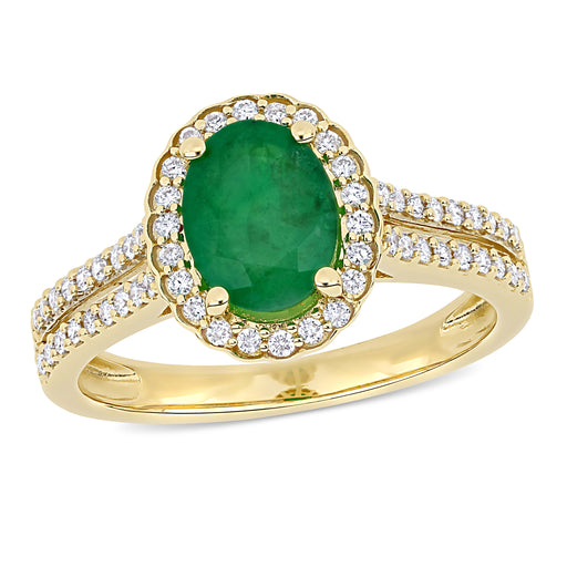 14K Yellow Gold Emerald Oval Cut Diamond Engagement Ring
