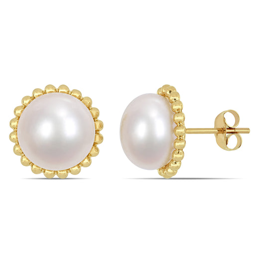 10K Yellow Gold Pearl Floral Halo Earrings