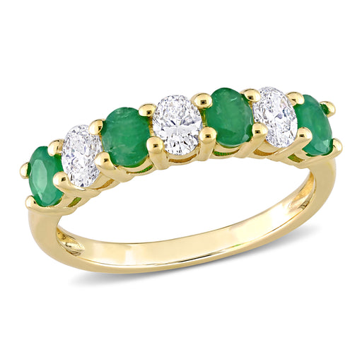 Oval Diamond and Emerald Semi Eternity Ring