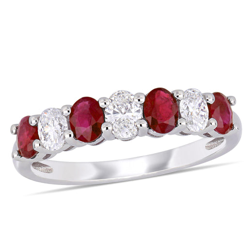 0.54 CT Oval Diamond TW And 4/5 CT TGW Ruby Fashion Ring 14k White Gold GH I1