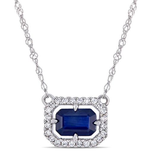 Blue Sapphire Halo Station Necklace