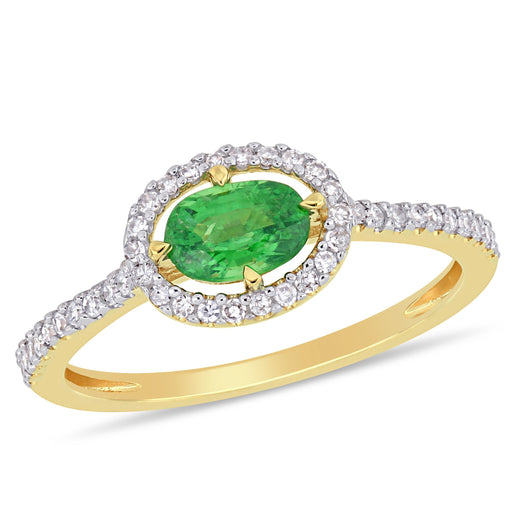 Diamond Gemstone Oval Engagement 14K Yellow Gold Ring
