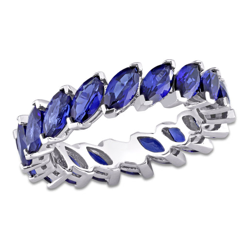 14K White Gold Blue Sapphire Marquise Cut Eternity Ring