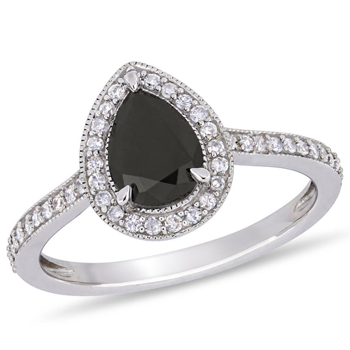 1 1/4 CT Black Pear and Diamond Halo Engagement Ring 10K