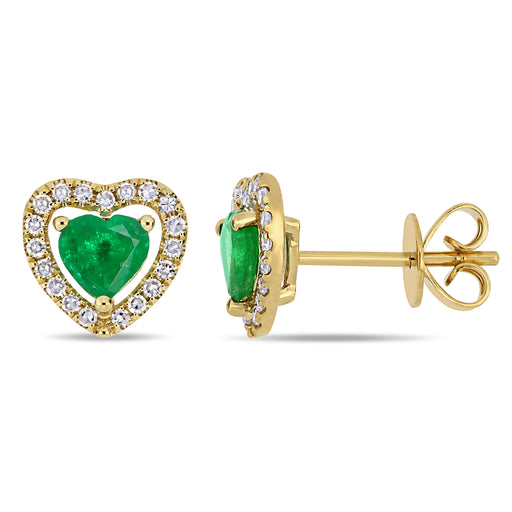 Emerald and Diamond Floating Heart Halo Stud Earrings
