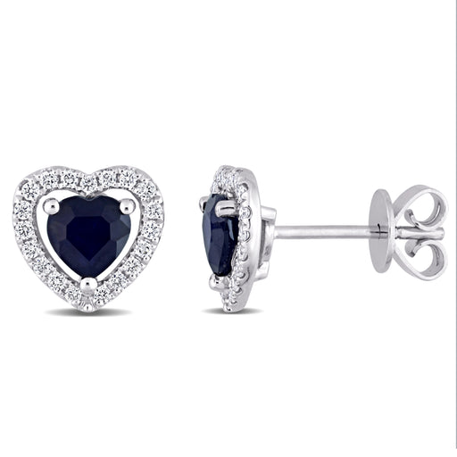 Sapphire and Diamond Heart Stud Earrings
